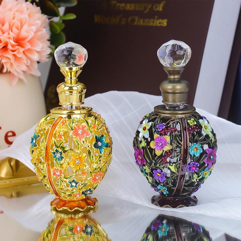 Vintage Refillable Empty Perfume Bottles,Enamel Painted Flower Perfume Bottle for Mom,Decorative Crystal Perfume Holder Container,Flowers Essential Oil Bottle for Living Room Decor - Image 3